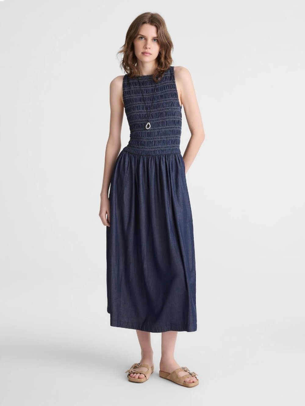 [NWT] Madewell Denim Smocked Boatneck Midi Dress XS
